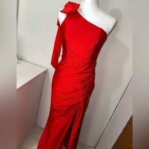 Red one shoulder dress